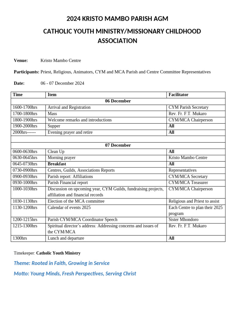 2024 Kristo Mambo Parish Cym-Mca Agm Program | PDF | Christian ...