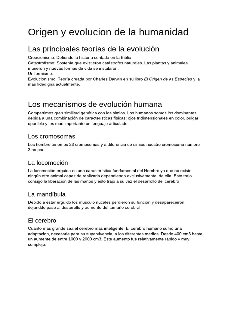 Evolución y Origen de la Humanidad | PDF | Evolución | Humano