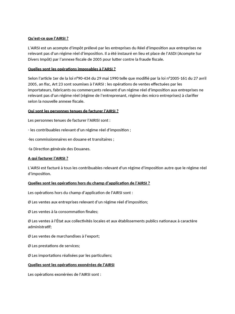 Comprendre l'AIRSI en Côte d'Ivoire | PDF | Impôts | Facture