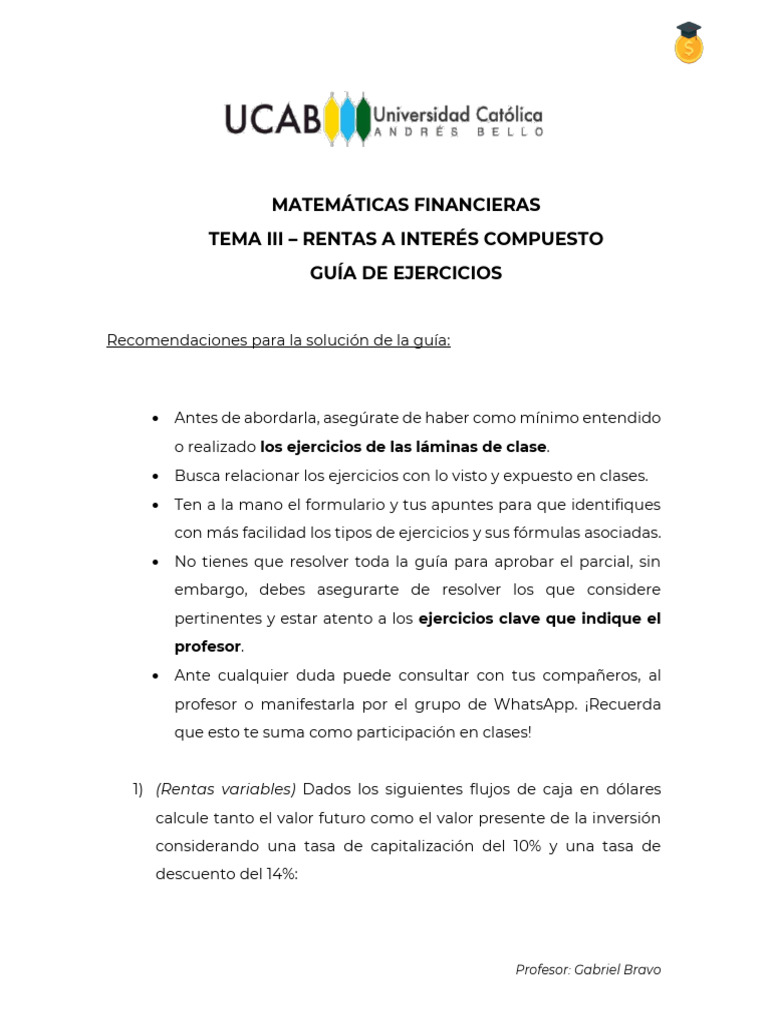 Guía de Ejercicios de Matemáticas Financieras | PDF | Compartir ...