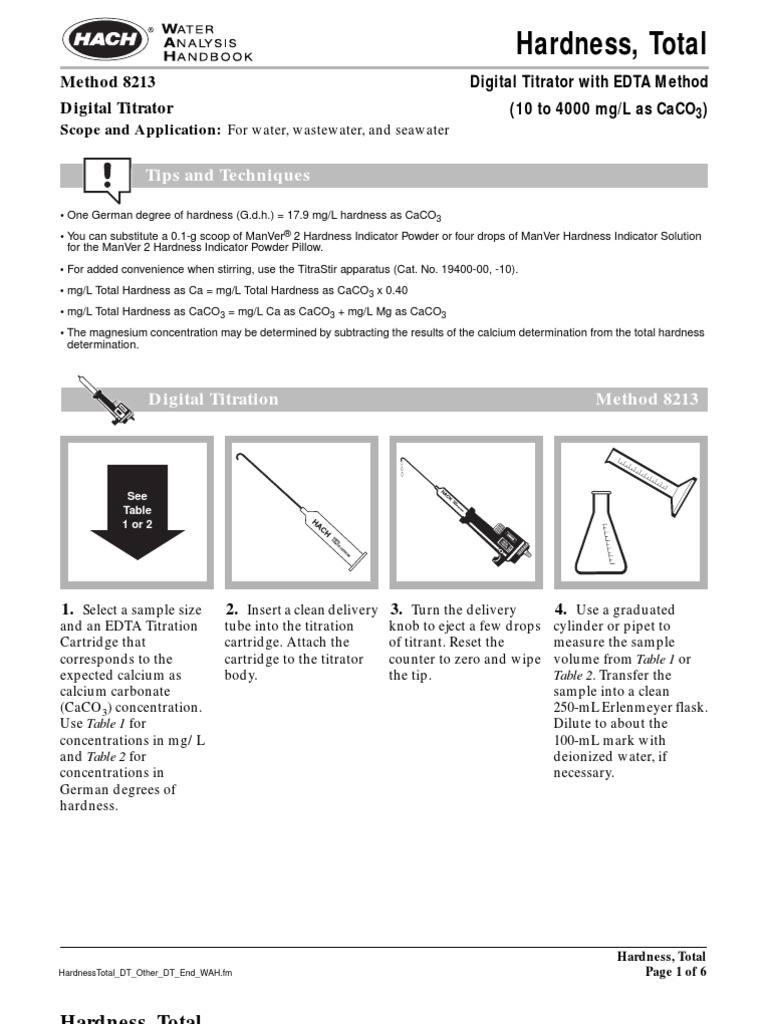 Hardness - Total Method 8213 | PDF | Titration | Chemistry