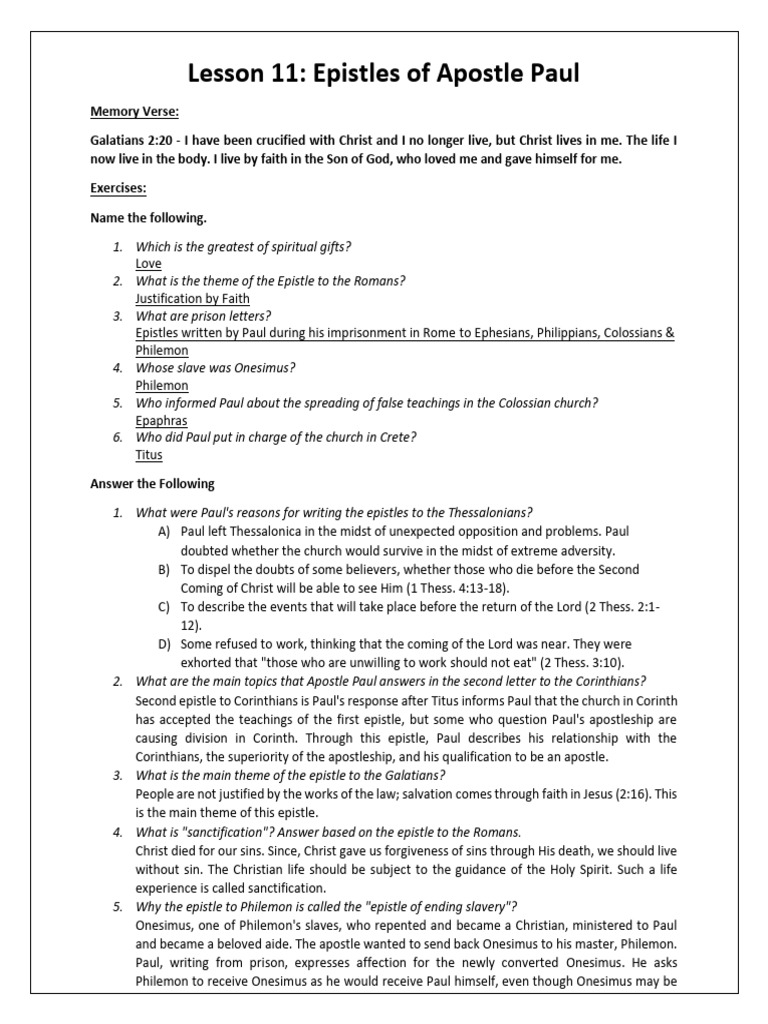 Apostle Paul's Epistles Overview | PDF | Epistle To Philemon | Paul The ...