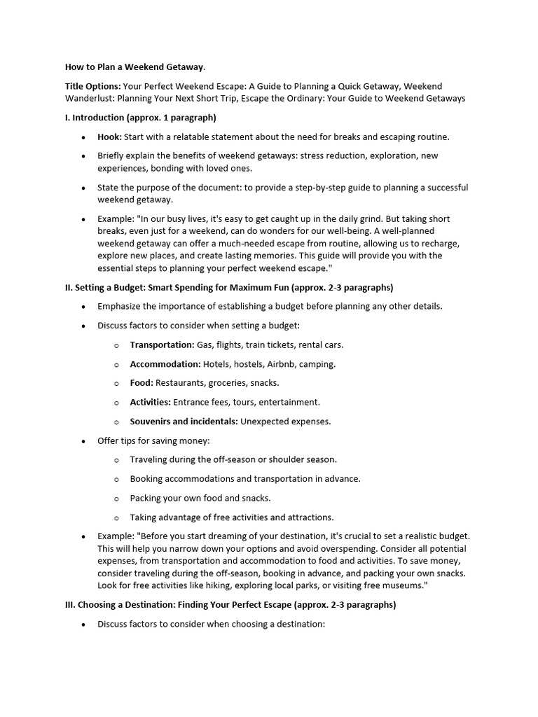 How To Plan A Weekend Getaway | PDF
