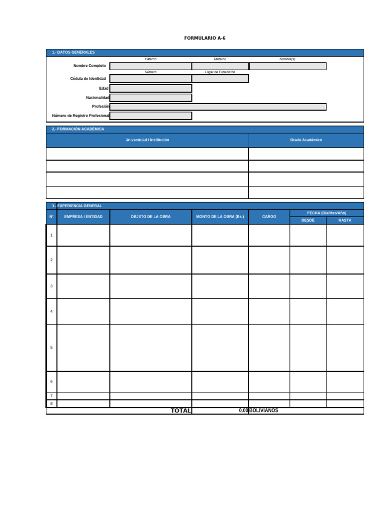 Formulario A 6 | PDF