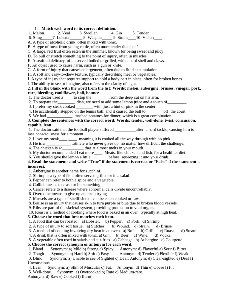 Voc worksheet | PDF | Eggplant | Grilling