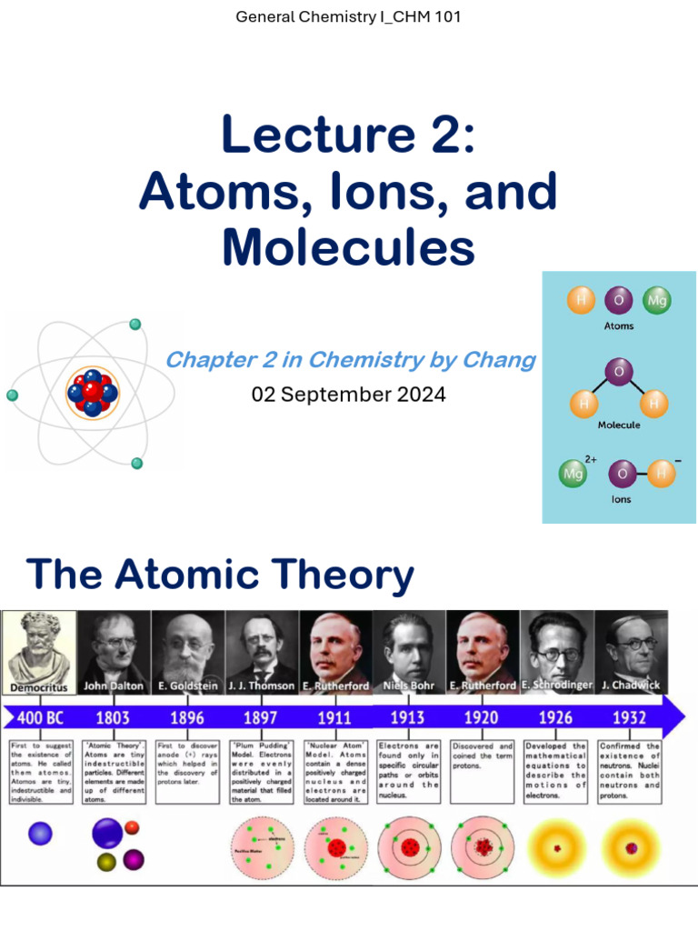 CHM101 Lecture2 02sept24 | PDF | Ion | Atoms