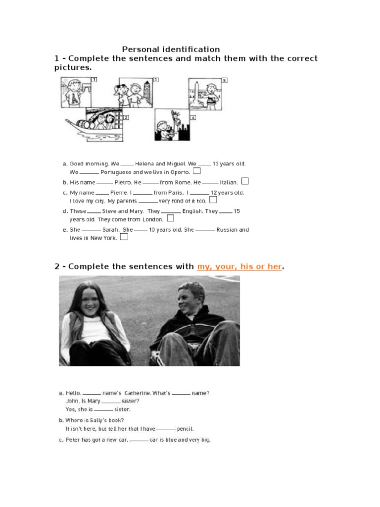 Personal Identification 1 - Complete The Sentences and Match Them With ...