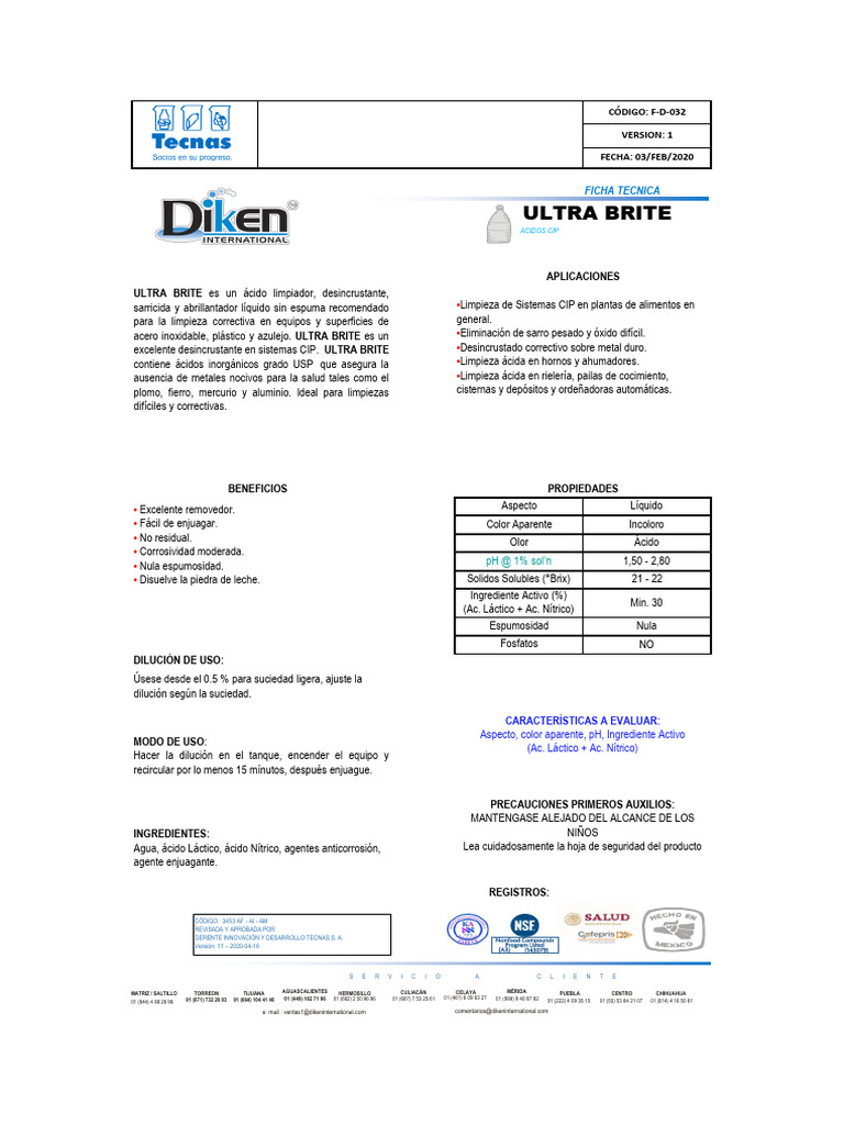 Ultra Brite: Limpiador Ácido Eficaz | PDF | Átomos | Sustancias químicas