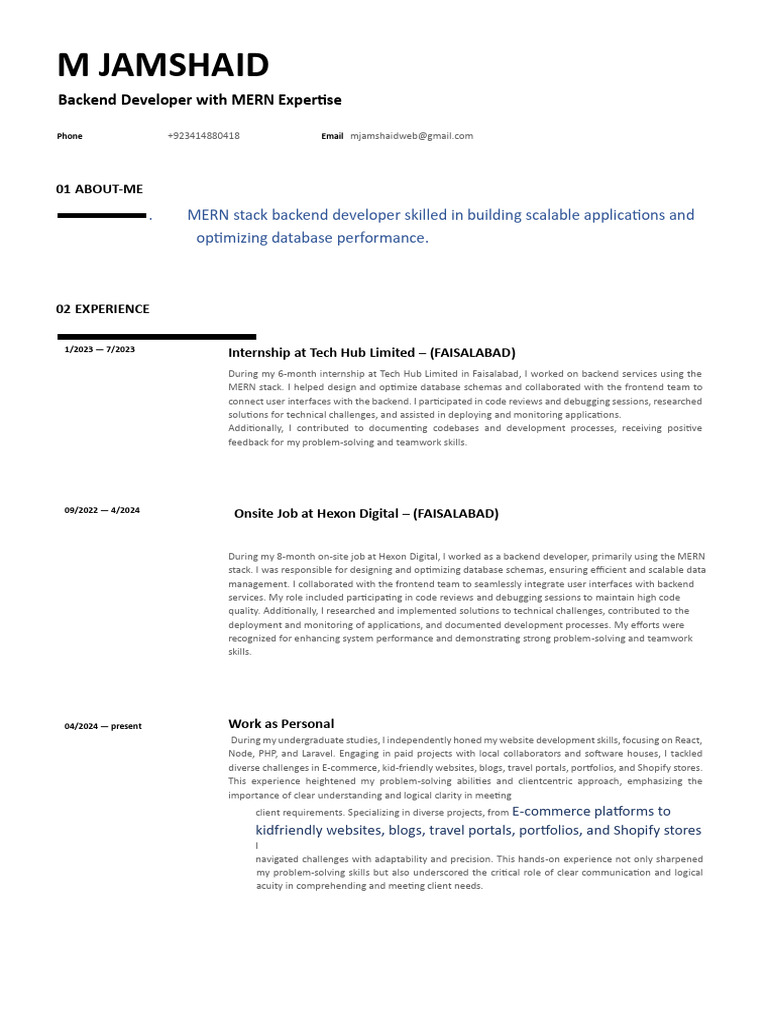 M Jamshaid (CV) | PDF | Computer Science | Computing