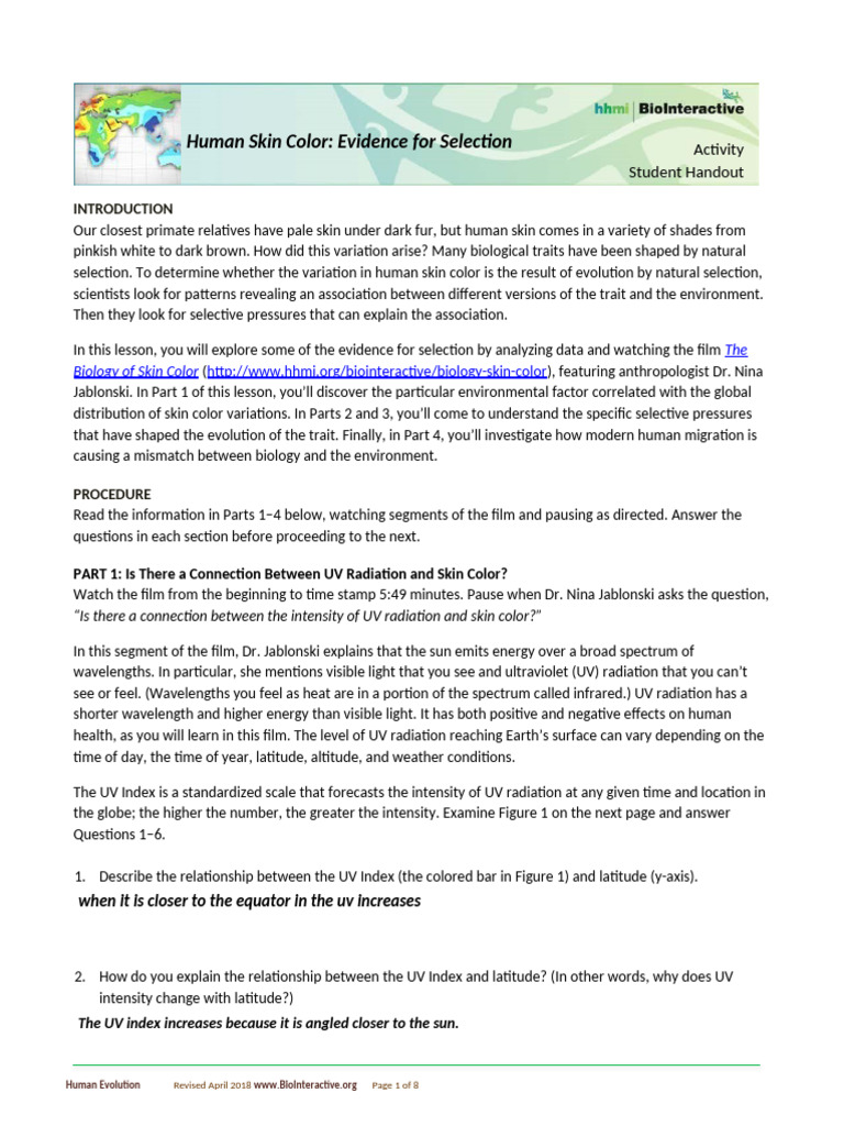 Skincolor And Selection Pdf Human Skin Color Ultraviolet