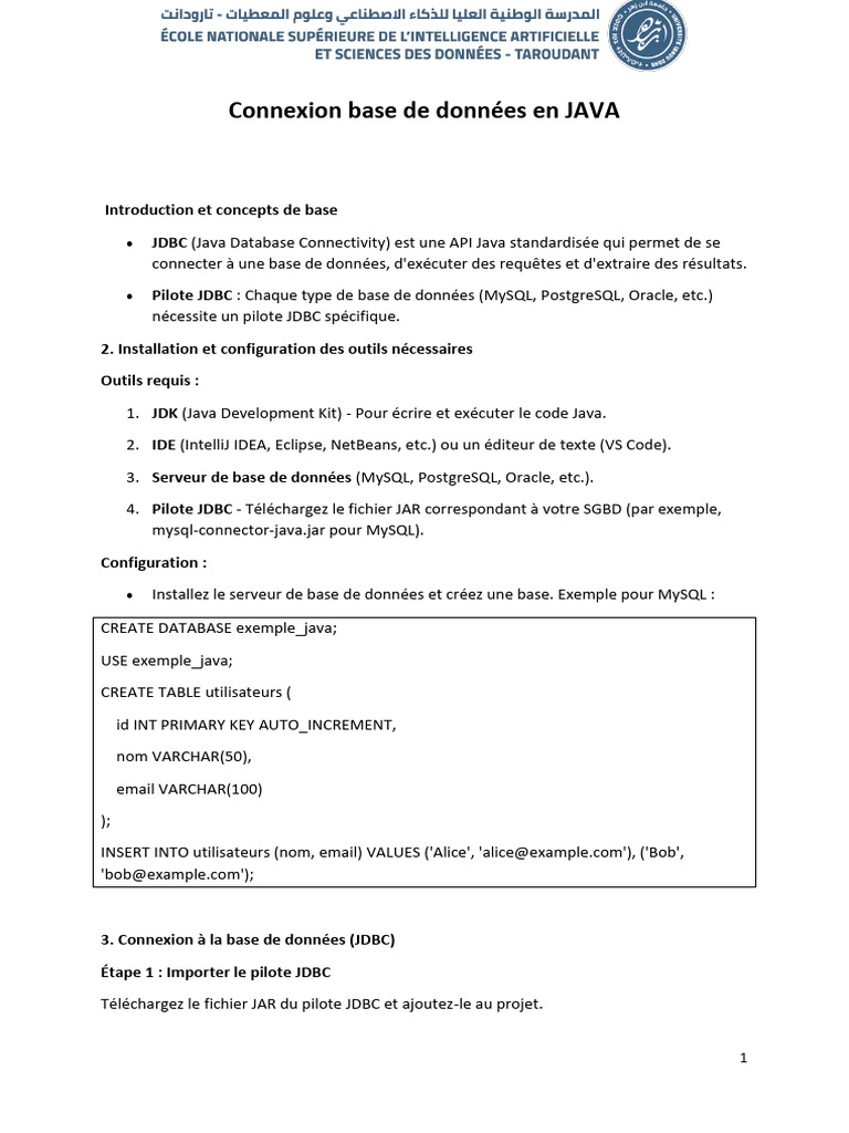 Connexion JDBC à MySQL en Java | PDF | MySQL | Java (Langage de ...