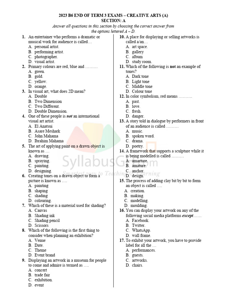 2023 Creative Arts Exam Questions | PDF | The Arts | Paintings