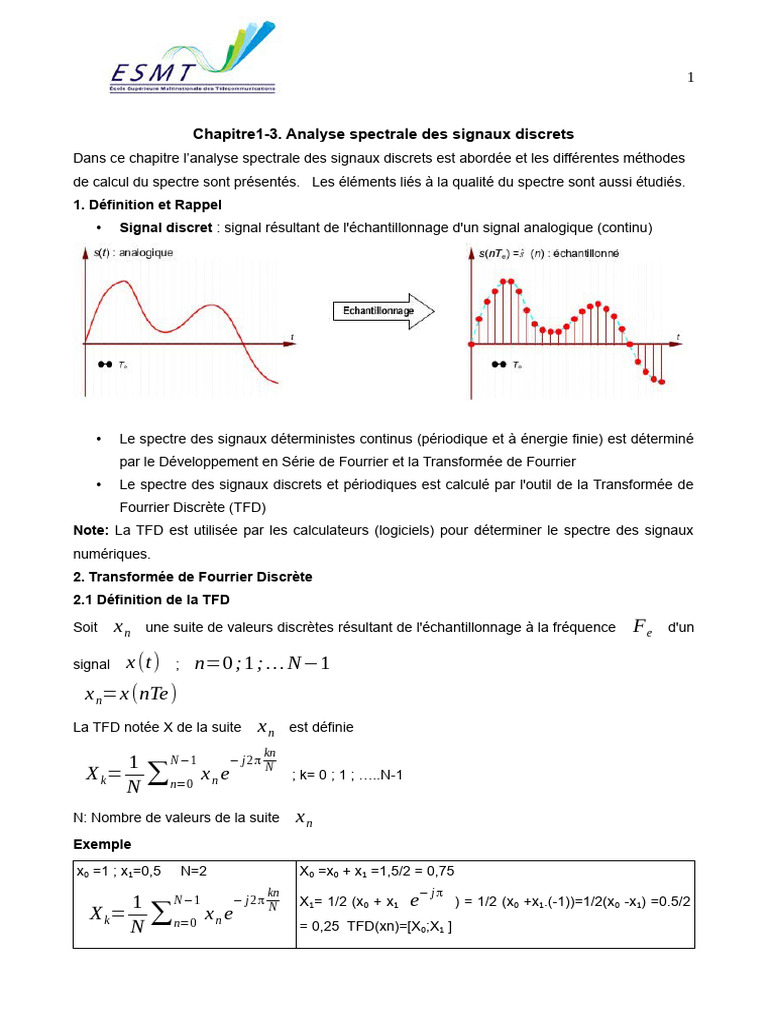 Analyse spectrale des signaux discrets | PDF | Transformation de ...