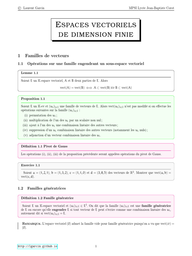 Espaces vectoriels de dimension finie | PDF | Base (algèbre linéaire ...