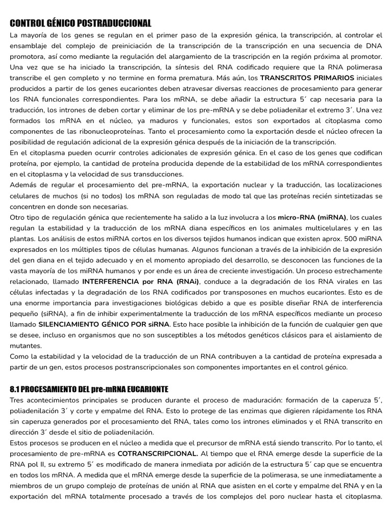 Control Génico Postraduccional | PDF | Messenger Rna | Nucleo celular
