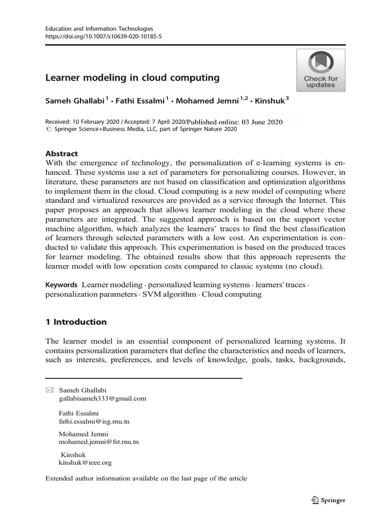 10.1007@s10639 020 10185 5 | PDF | Support Vector Machine | Cloud Computing