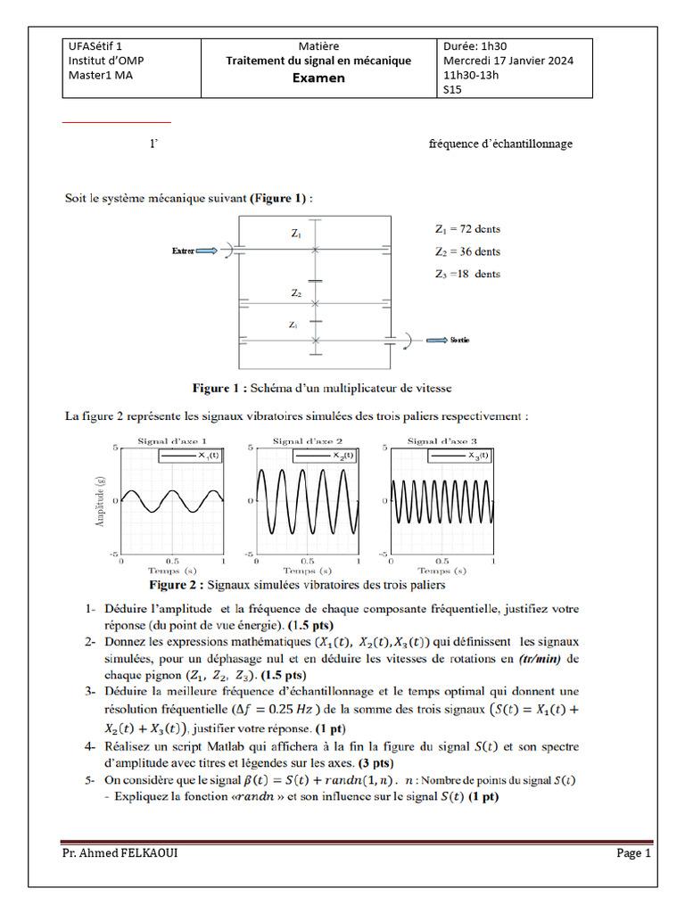 Examen de Traitement du Signal en Mécanique | PDF | Fréquence ...