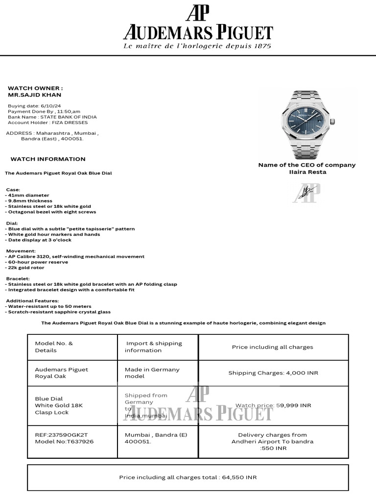 The Audemars Piguet Royal Oak Blue Dial! - 20241202 - 210936 - 0000 | PDF