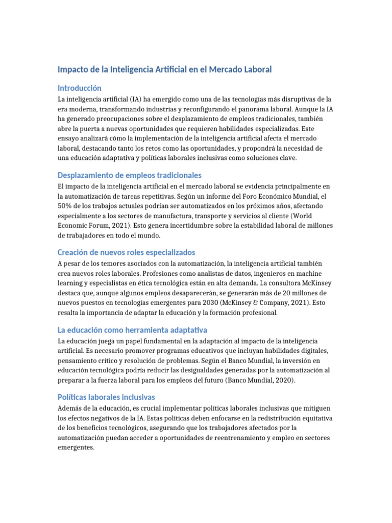 Impacto de la IA en el Empleo Laboral | PDF | Inteligencia artificial ...