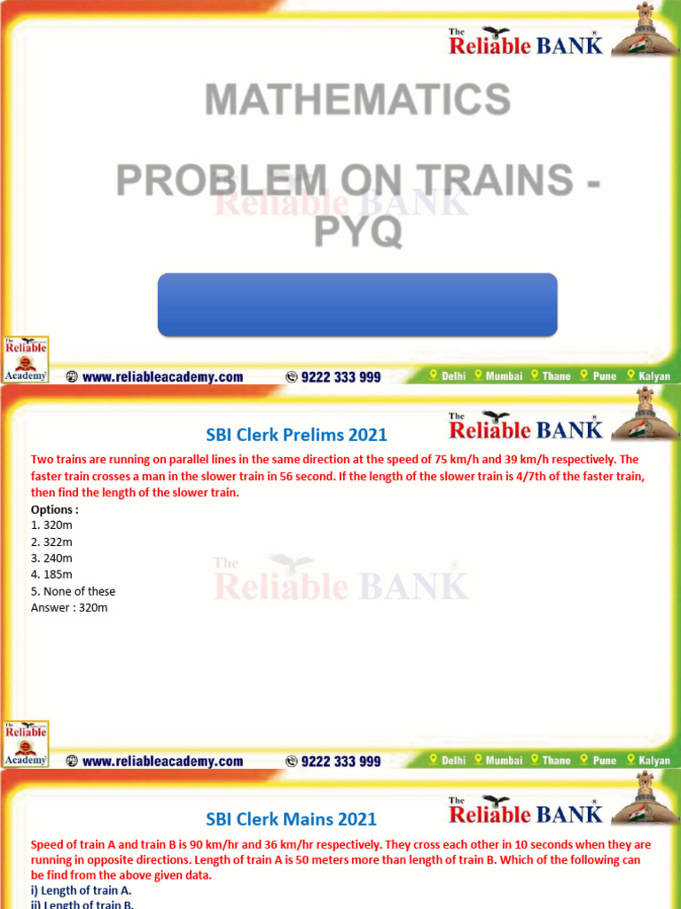Train Speed and Length Problems | PDF | Speed | Metre