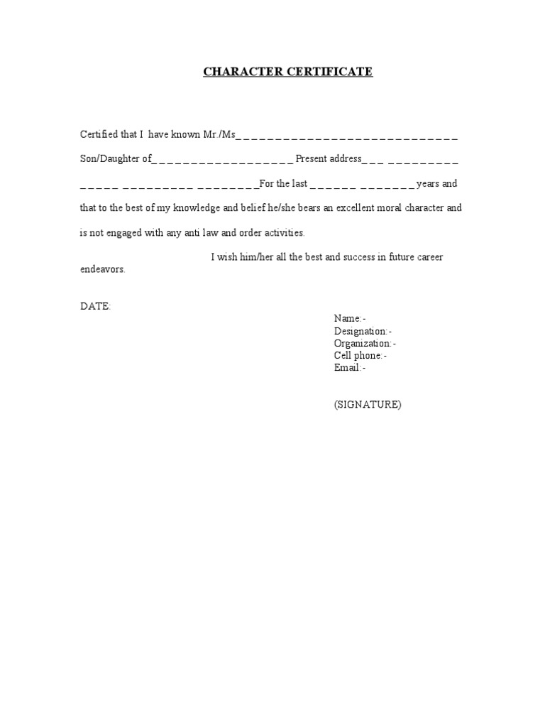 character-certificate