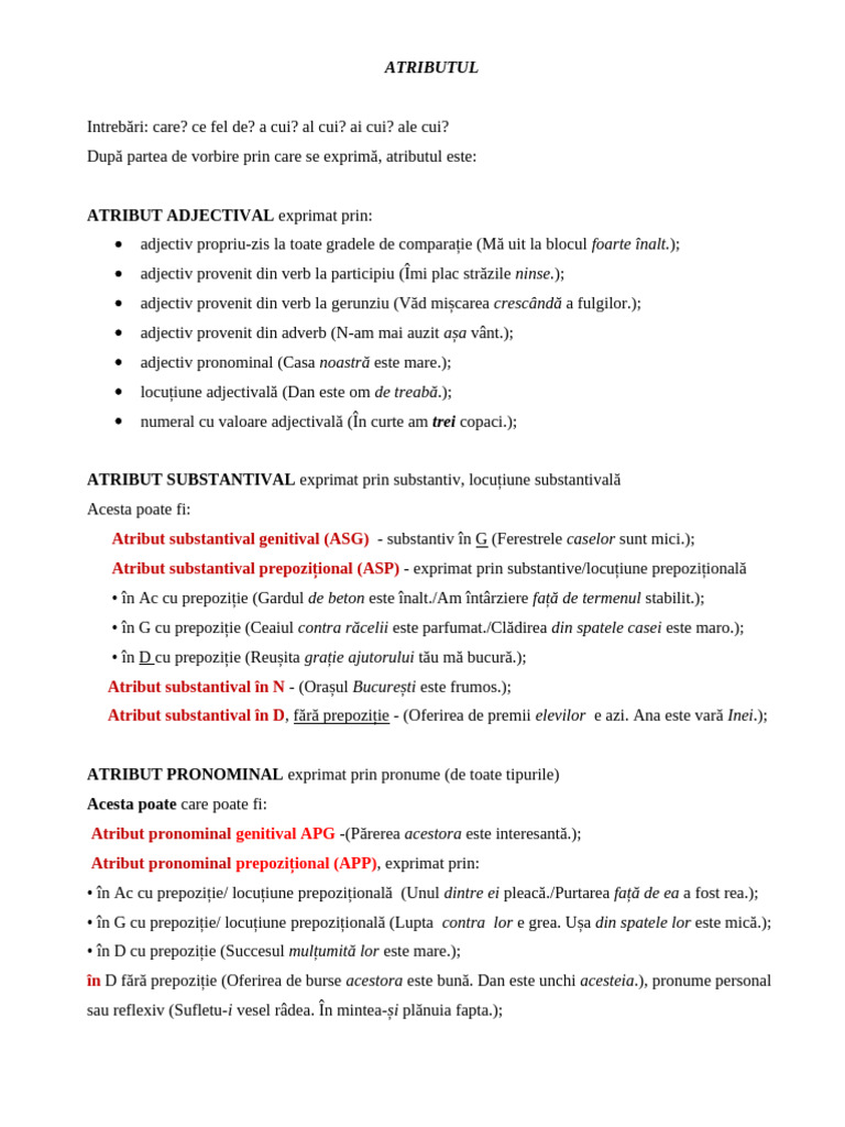 ATRIBUTUL Clasificare | PDF