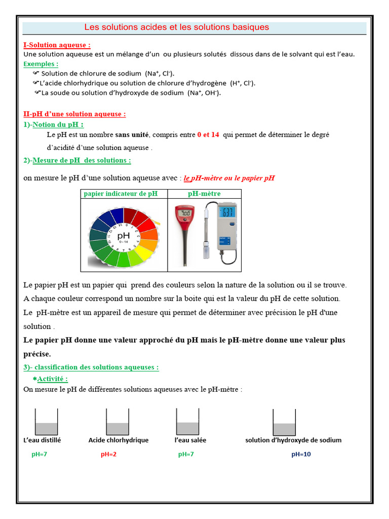 Solutions acides et basiques : pH et sécurité | PDF | Ph | Acide