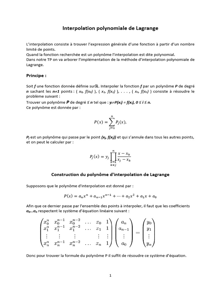 Interpolation polynomiale de Lagrange | PDF | Polynôme | Interpolation