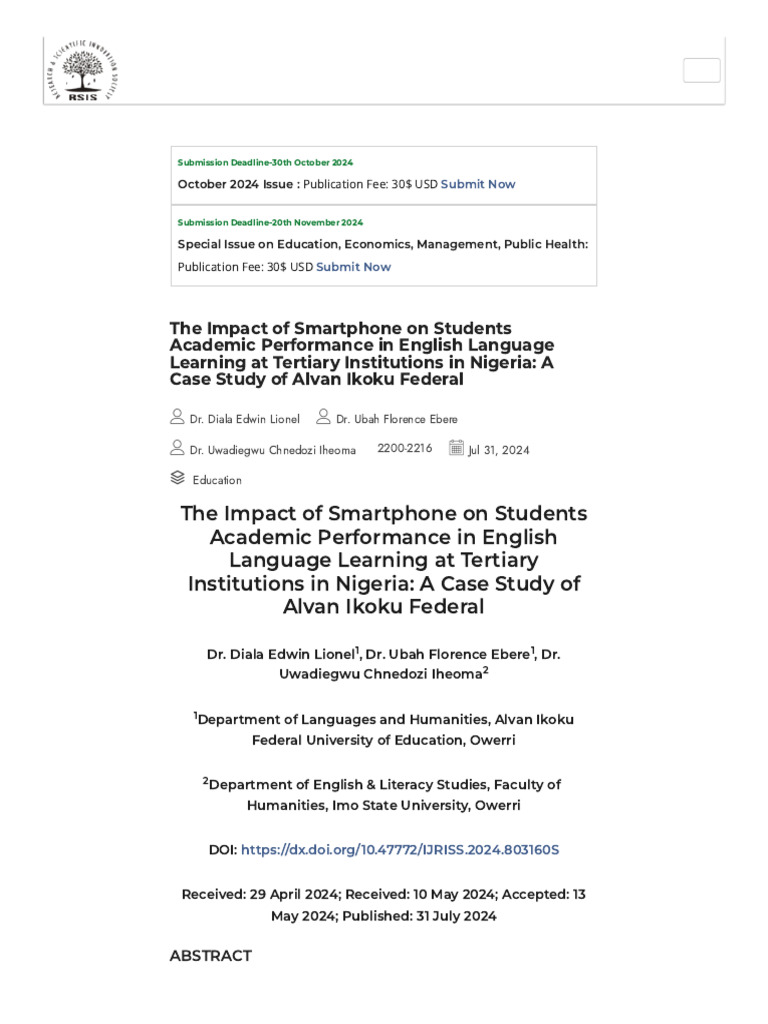 The Impact of Smartphone On Students Academic Performance .... | PDF ...