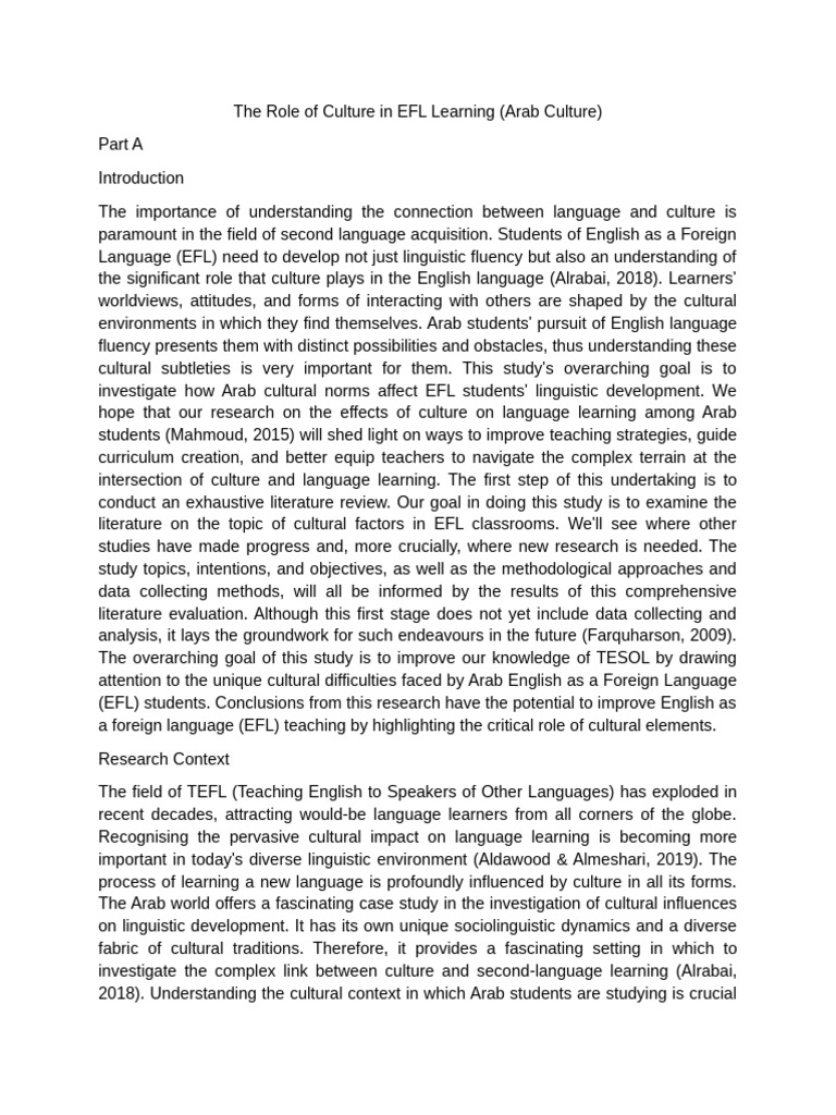 Arab Culture's Impact on EFL Learning | PDF | English As A Second Or ...