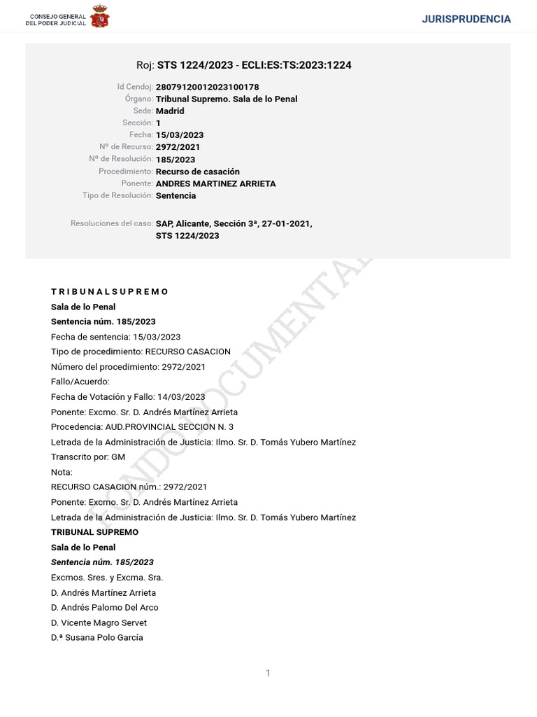 STS 185-2023, de 15 de marzo - PRINCIPIO DE INTERVENCIÓN MÍNIMA | PDF ...