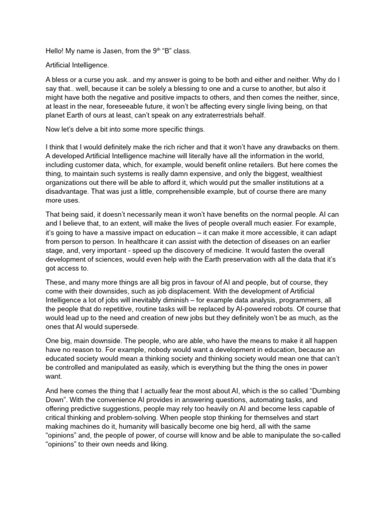 AI: Blessing or Curse for Society? | PDF | Artificial Intelligence ...