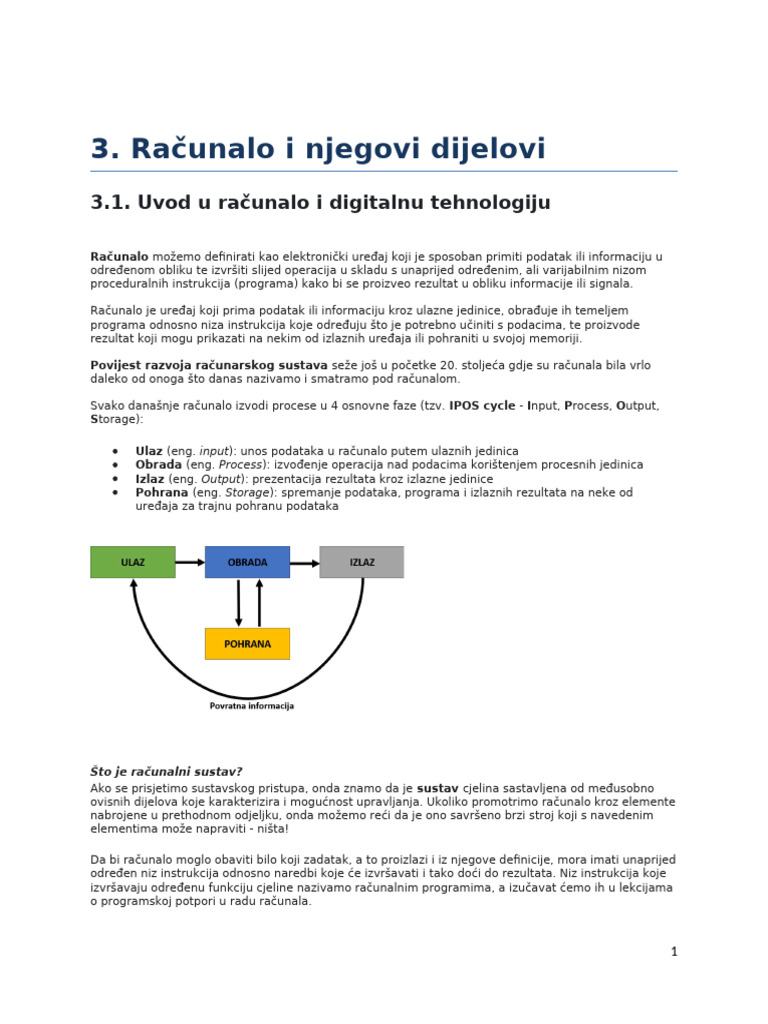 Računalo I Njegovi Dijelovi. | PDF