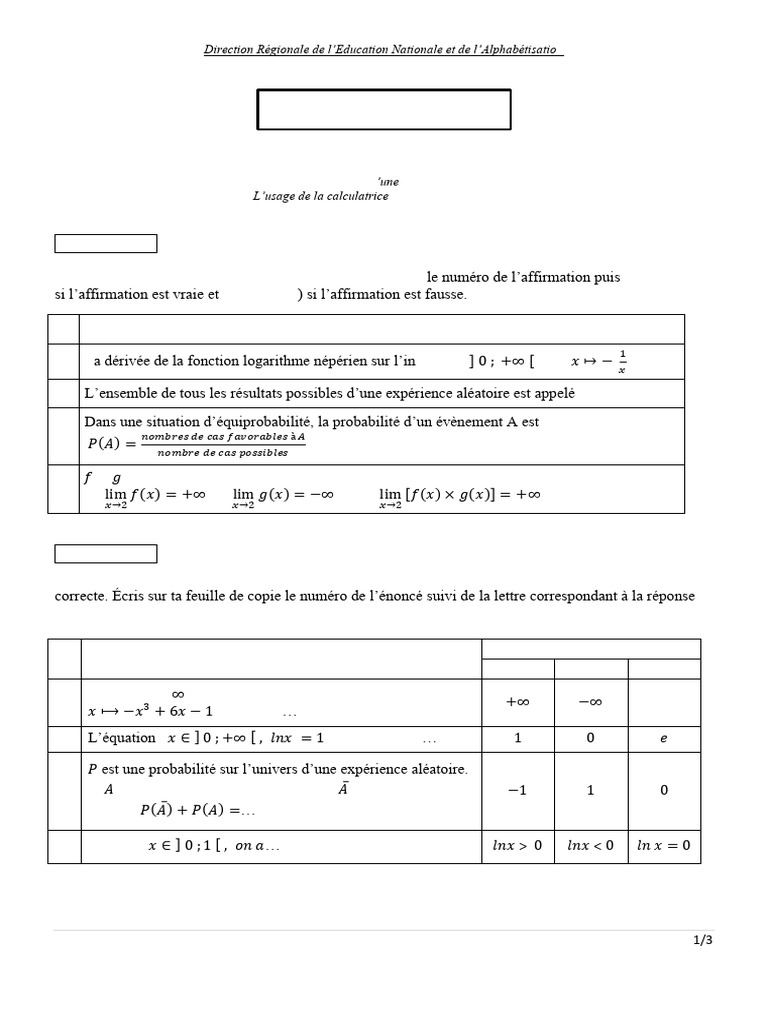 Sujet Maths Bac A1 2022 | PDF | Probabilité | Écart type