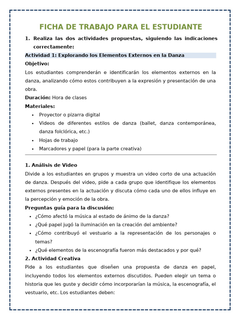 Elementos Externos en la Danza | PDF | Bailes | Las artes escénicas