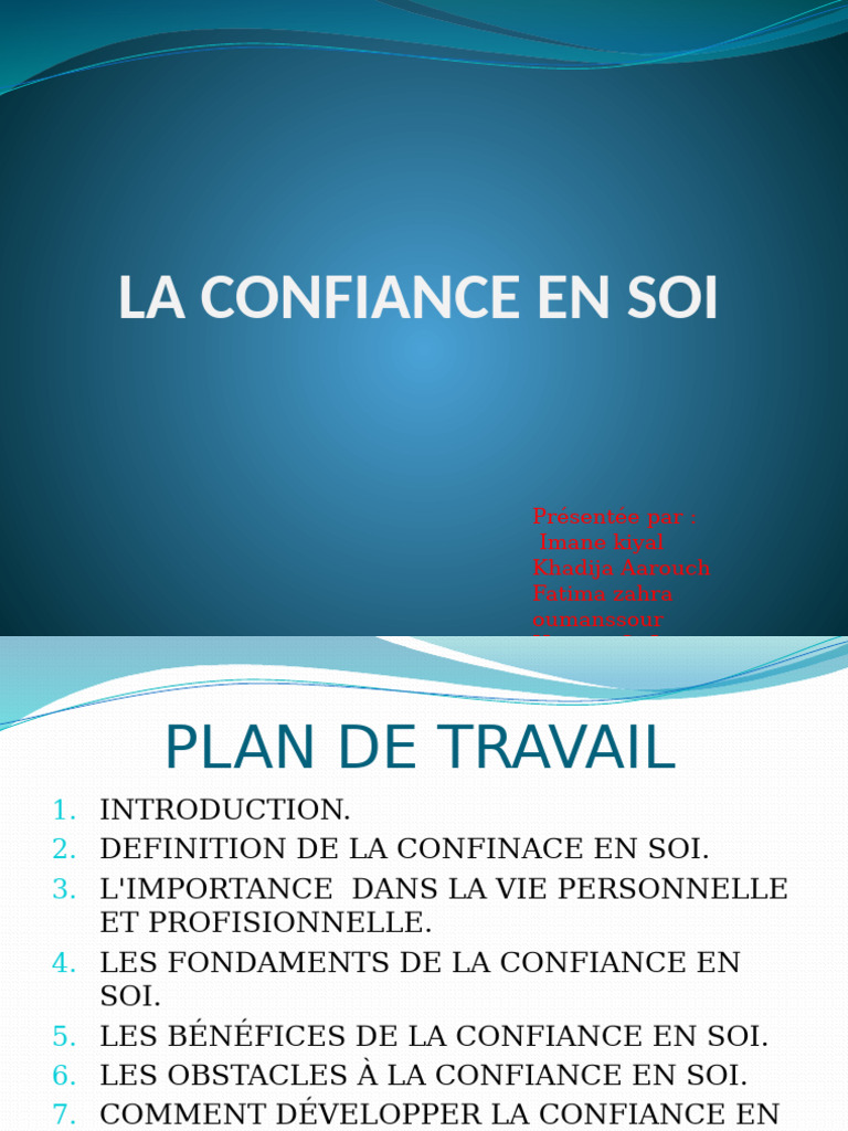 Importance de la confiance en soi | PDF | Estime de soi | Sciences ...