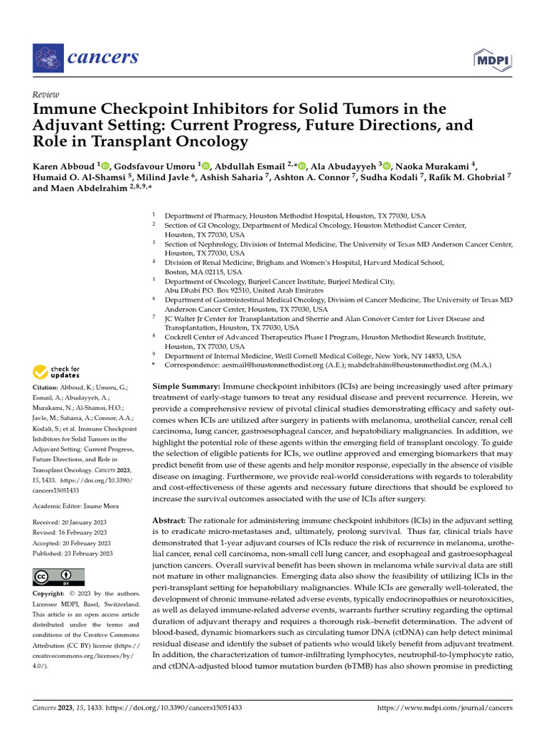 Immune Checkpoint Inhibitors For Solid Tumors in The Mw2d6v0a | PDF ...