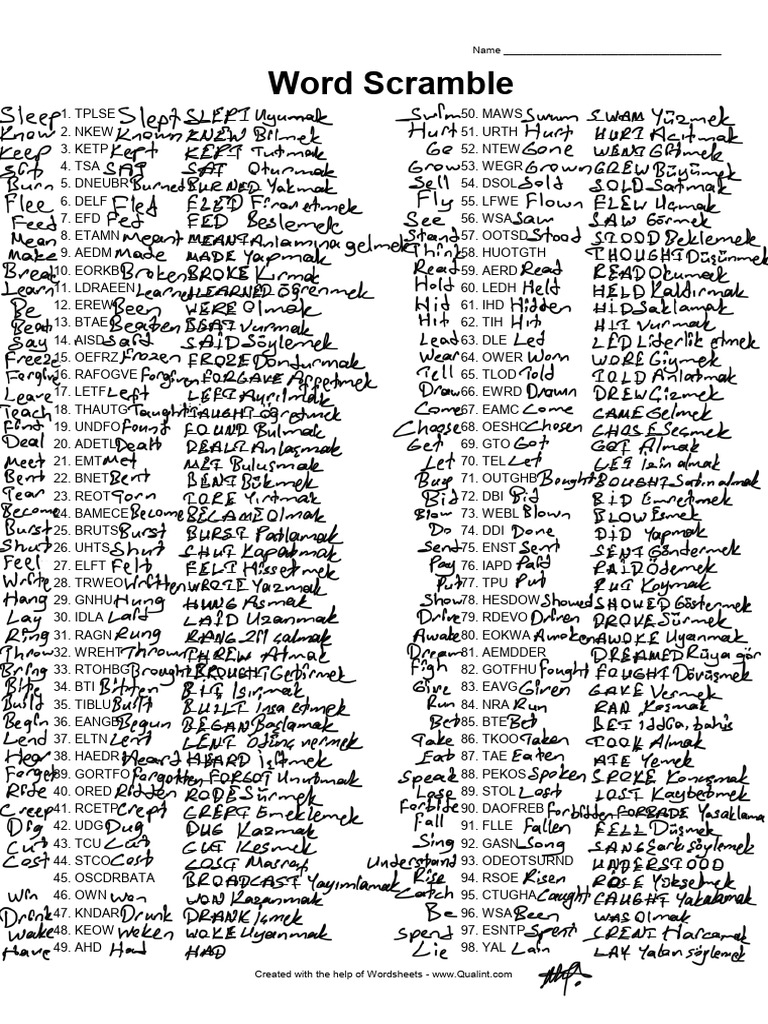 Word Scramble Puzzle Guide | PDF