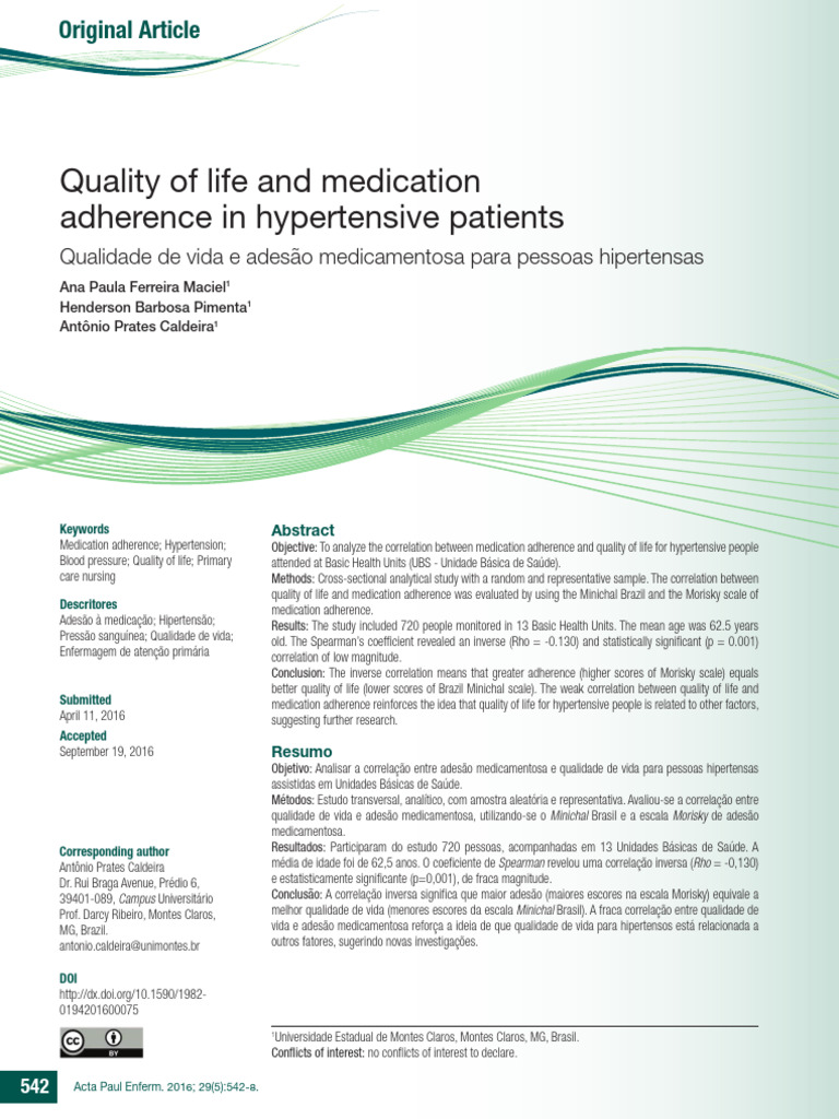 Hypertension: Quality of Life & Adherence | PDF | Hypertension ...