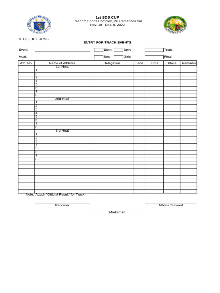 1st SDS Cup Athletics Entry & Results | PDF | Athletics | Athletic Sports