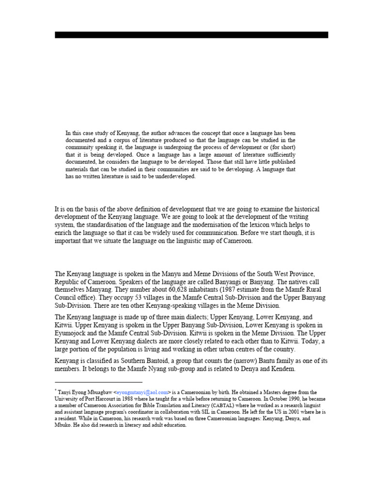 Kenyang Language Development Case Study | PDF | Dialect | Tone ...