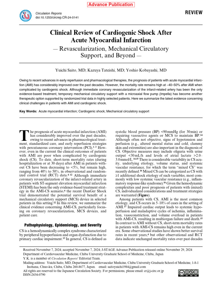 Clinical Review of Cardiogenic Shock After Acute Myocardial Infarction ...