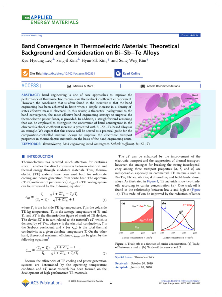 And Convergence in Thermoelectric Materials Theoretical | PDF ...