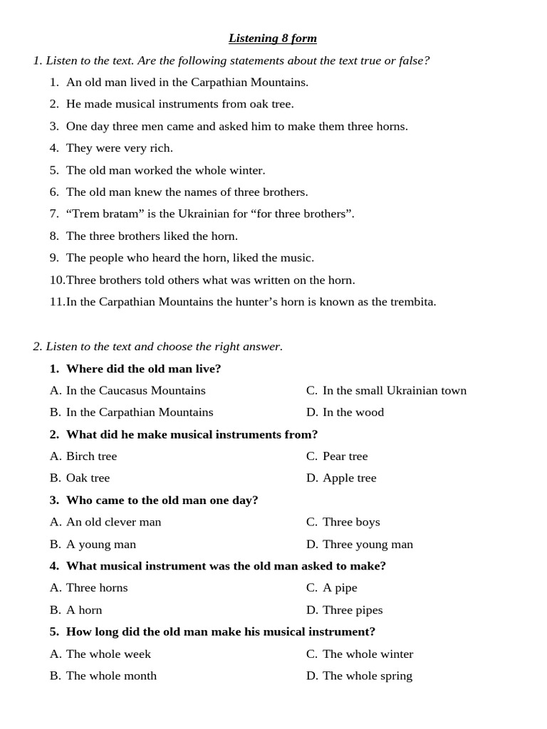 Listening 8 Form | PDF
