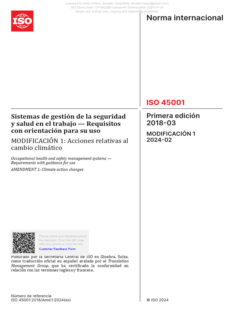 ISO 45001 2018 Amd 1 2024 (Es) | PDF | Organización internacional para ...
