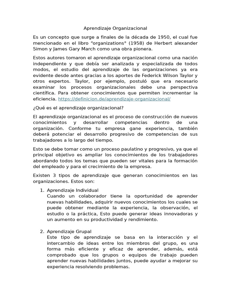 Aprendizaje Organizacional | PDF | Business | Aprendizaje