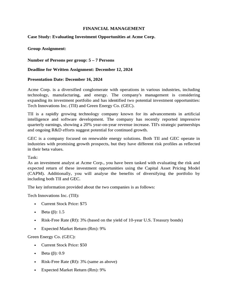 FINANCIAL MANAGEMENT GROUP ASSIGNMENT | PDF | Capital Asset Pricing ...