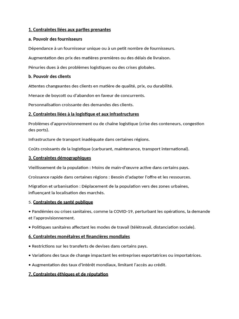 Contraintes stratégiques pour entreprises | PDF | Logistique ...