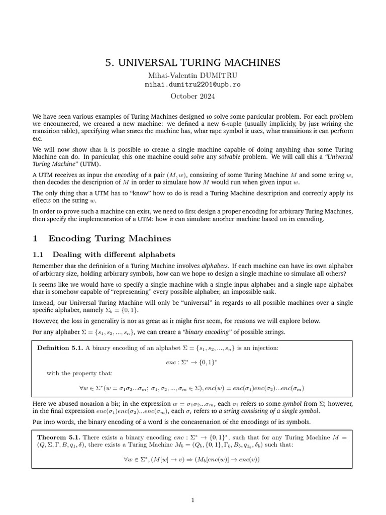 5-utm | PDF | Theoretical Computer Science | Mathematical Logic