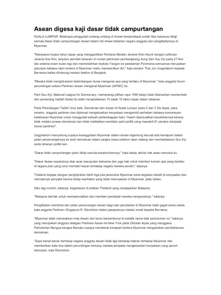 Dasar Tidak Campur Tangan Asean Pdf